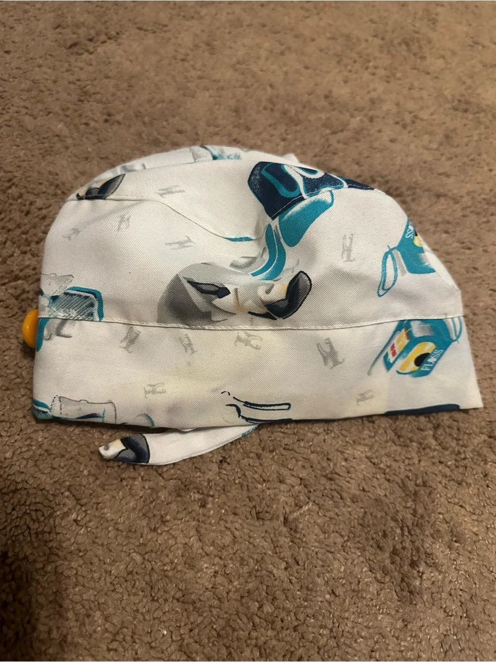 White and Teal Printed Surgical Cap - Scrub Hat
